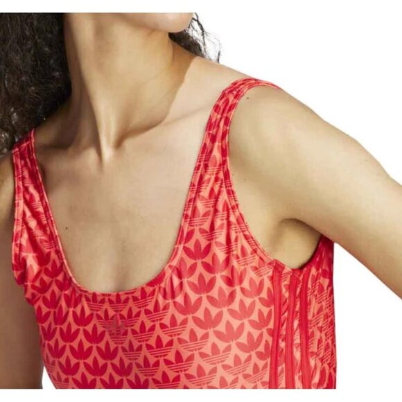 adidas - Women's Monogram 3-Stripes Swimsuit Orange Red 16 - Picture 4 of 5
